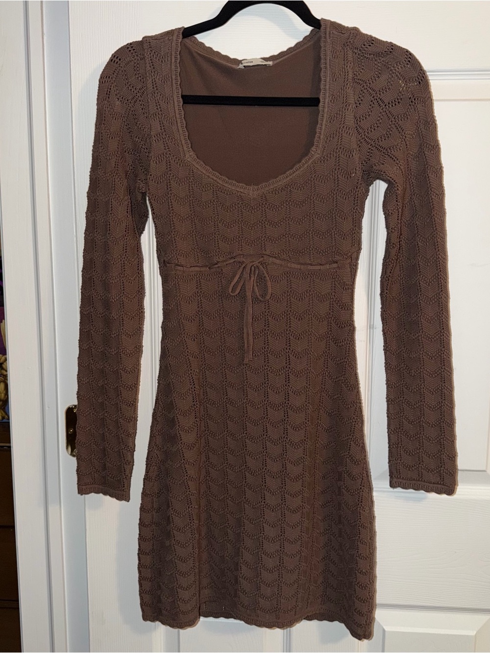 Hollister Brown Knit Scoop Neck Mini Dress with Waist Tie
